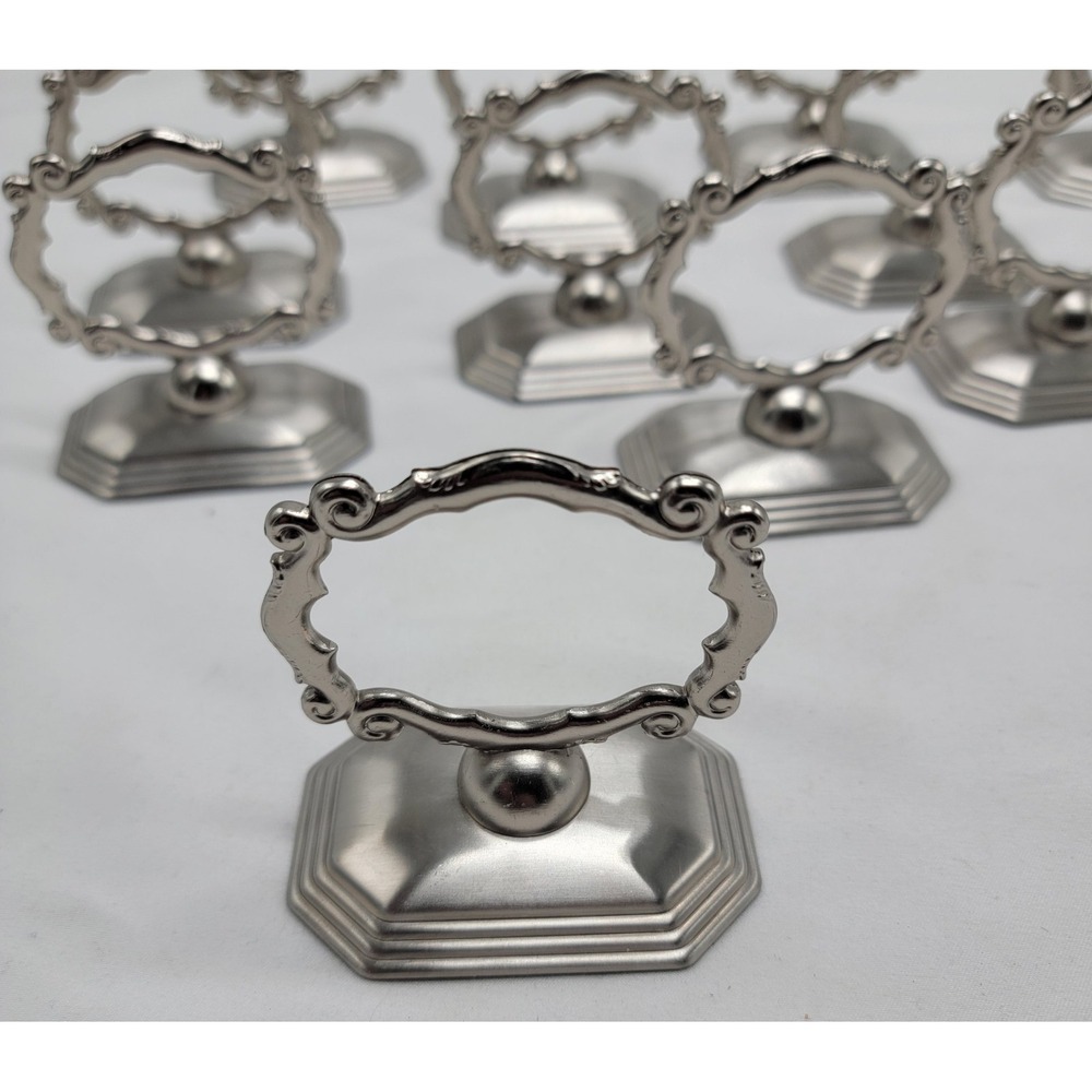Southern Living At Home Redmont Silver Set 12 Napkin Rings Slot for Name Card - Picture 3 of 6